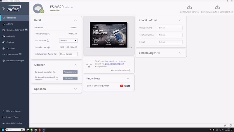 Screenshot einer Software für Programmierung eines GSM-Moduls