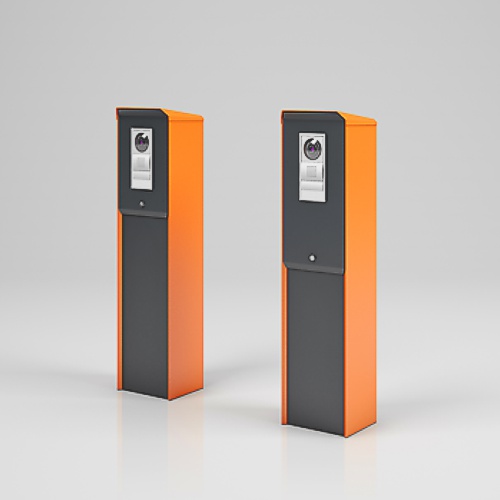 Zwei Bediensäulen für automatische Schranken. Type Terminal von Magnetic