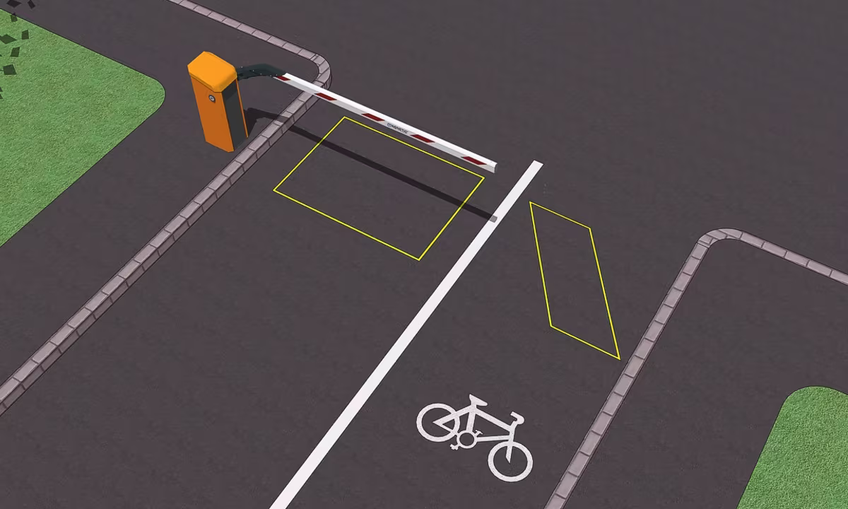 Grafik einer Magnetic-Schranke mit getrennten Fahrspuren für PKW und Fahrräder