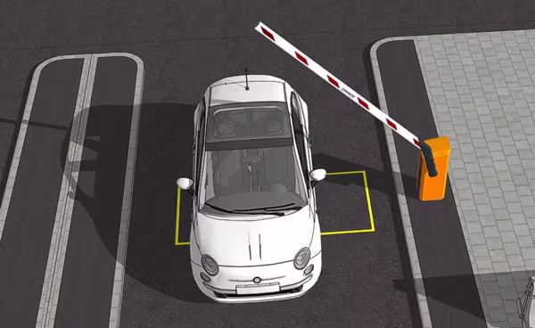 Grafik eines Fahrzeuges unter einer halb geöffneten Magnetic-Schranke