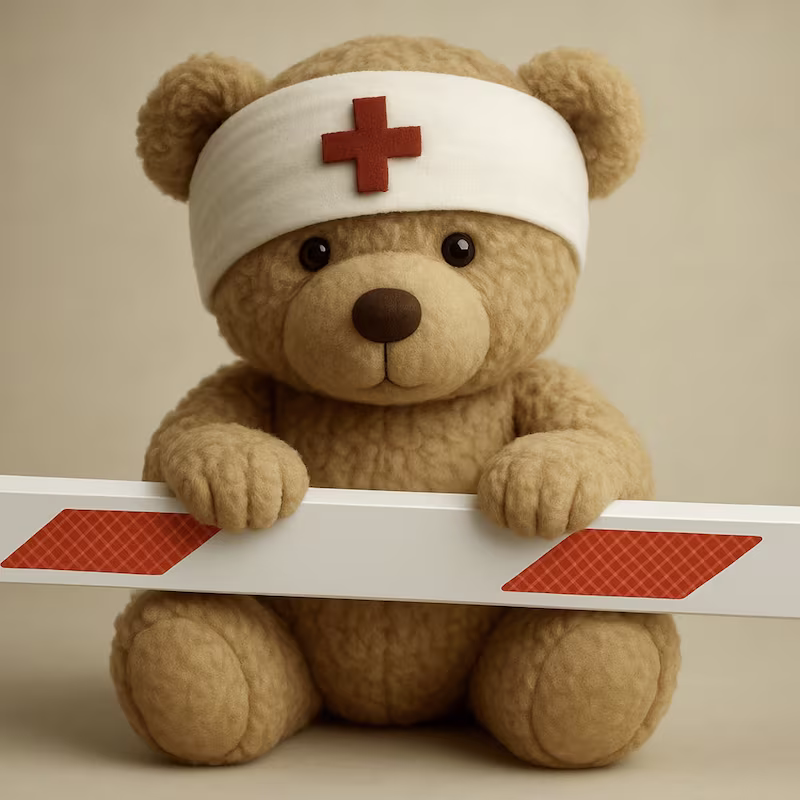 Teddybär mit einem Schrankenbaum in den Pfoten