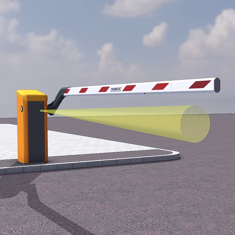 Schematische Darstellung eines Ultraschallsensors an einer automatischen Schranke von Magnetic-Autocontrol