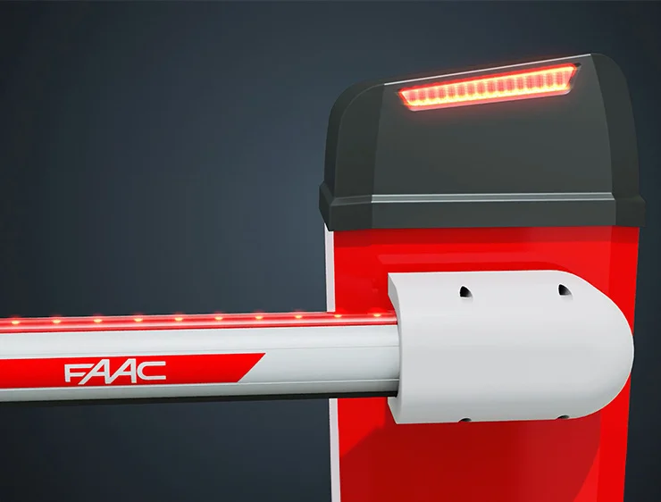 Detail der LED-Beleuchtung an einer FAAC B614 Schranke